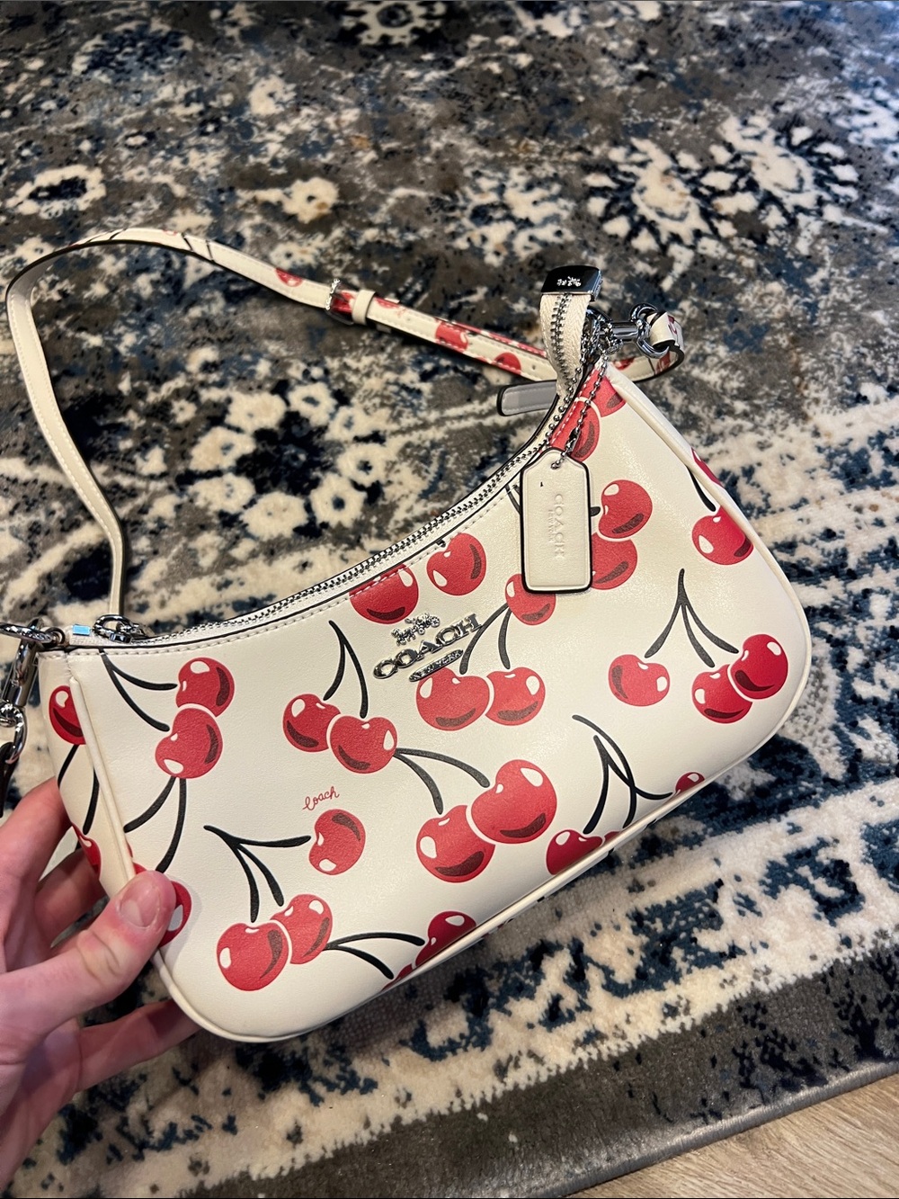Coach Cherry Print Mini Shoulder Bag in Cream and Red